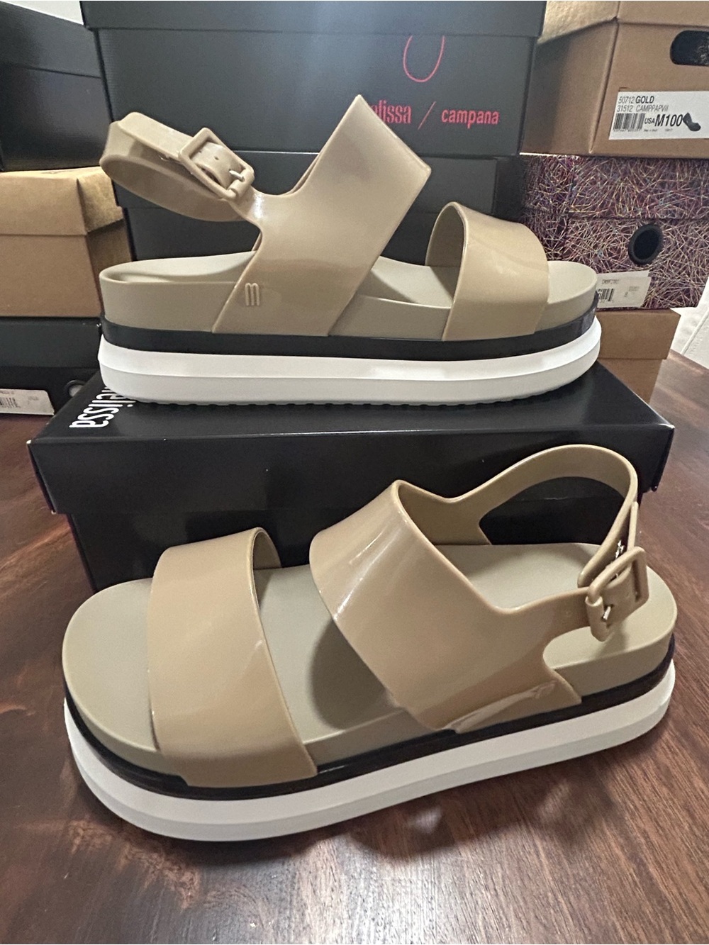 Melissa Platform Slingback Sandals in Beige NWT